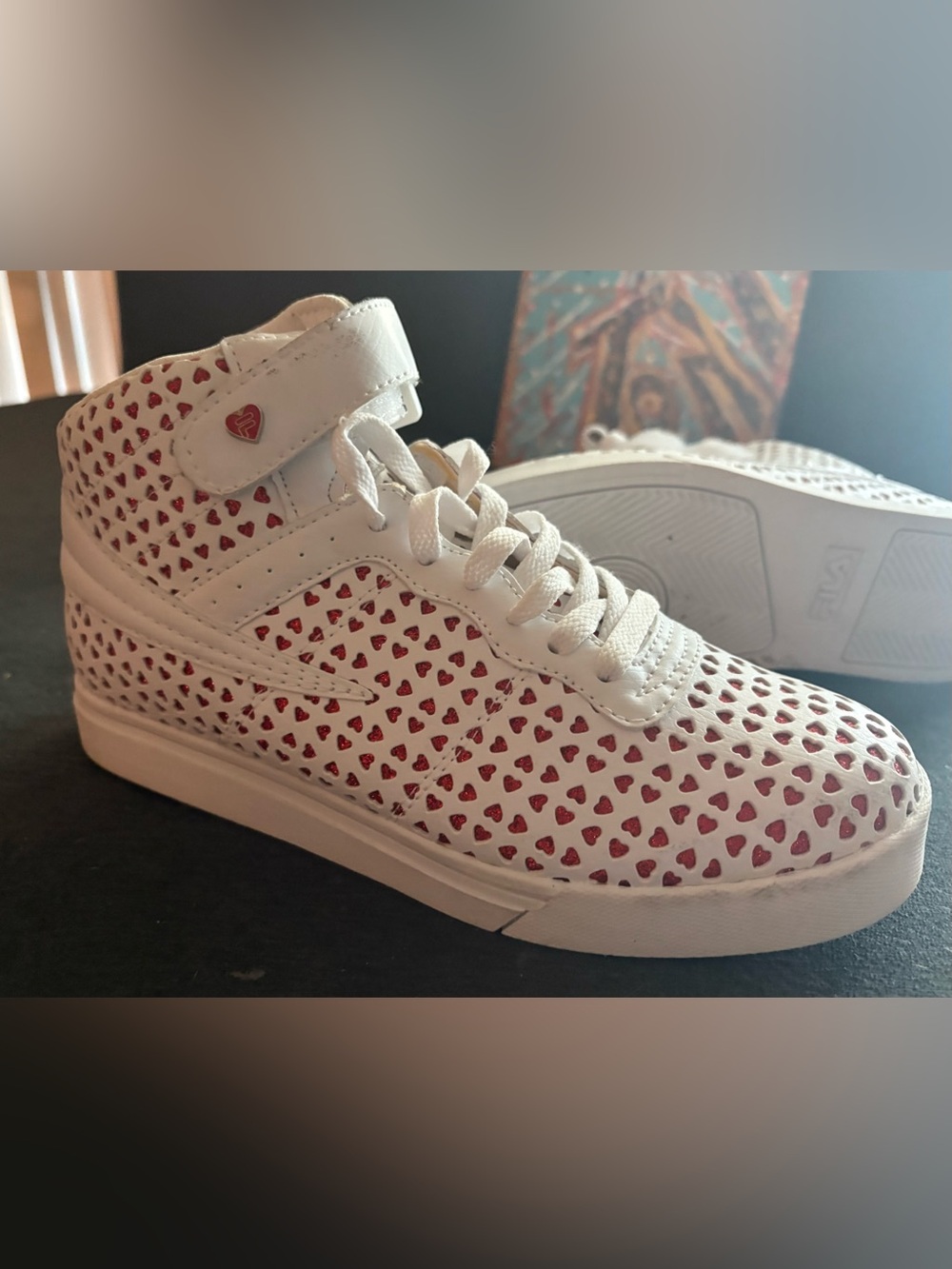 FILA High-Top Sneakers with Red Heart Cutouts